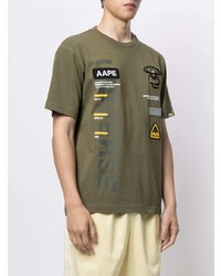 T-shirt à col rond brodé olive AAPE BY A BATHING APE