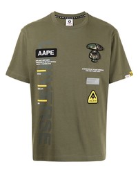 T-shirt à col rond brodé olive AAPE BY A BATHING APE