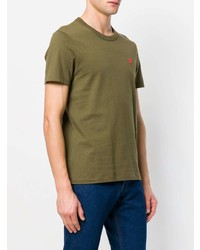 T-shirt à col rond brodé olive AMI Alexandre Mattiussi