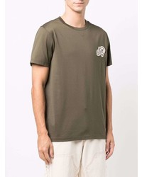 T-shirt à col rond brodé olive Moncler