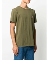 T-shirt à col rond brodé olive MAISON KITSUNÉ