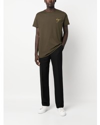 T-shirt à col rond brodé olive Giuseppe Zanotti