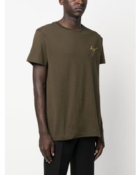 T-shirt à col rond brodé olive Giuseppe Zanotti