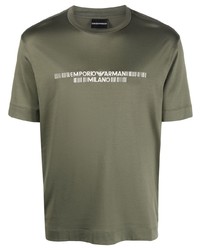 T-shirt à col rond brodé olive Emporio Armani
