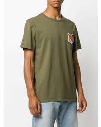 T-shirt à col rond brodé olive MAISON KITSUNÉ