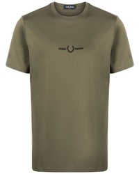 T-shirt à col rond brodé olive Fred Perry