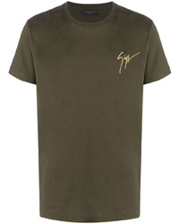 T-shirt à col rond brodé olive Giuseppe Zanotti