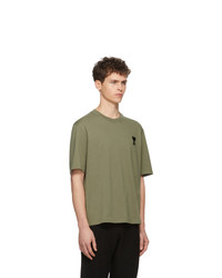 T-shirt à col rond brodé olive AMI Alexandre Mattiussi