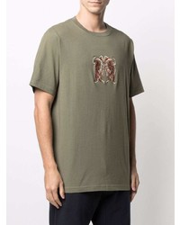 T-shirt à col rond brodé olive Maharishi