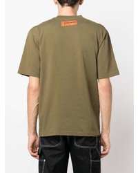 T-shirt à col rond brodé olive Heron Preston