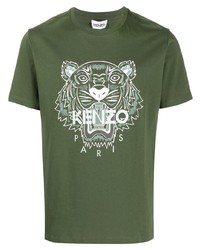 T-shirt à col rond brodé olive Kenzo