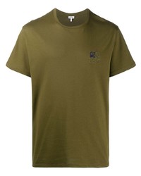T-shirt à col rond brodé olive Loewe