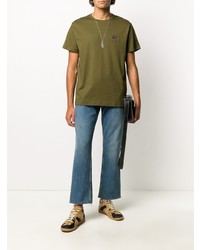 T-shirt à col rond brodé olive Loewe