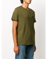 T-shirt à col rond brodé olive Loewe