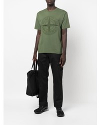 T-shirt à col rond brodé olive Stone Island