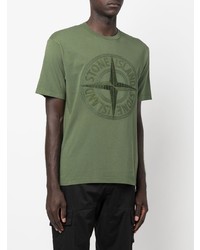 T-shirt à col rond brodé olive Stone Island