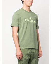 T-shirt à col rond brodé olive Stone Island