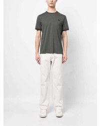 T-shirt à col rond brodé olive Fred Perry