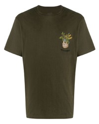 T-shirt à col rond brodé olive Maharishi