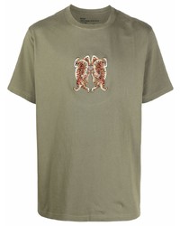 T-shirt à col rond brodé olive Maharishi