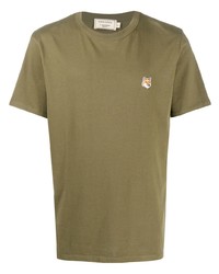 T-shirt à col rond brodé olive MAISON KITSUNÉ