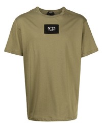 T-shirt à col rond brodé olive N°21