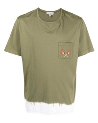 T-shirt à col rond brodé olive Nick Fouquet