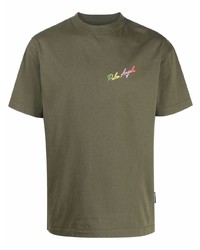 T-shirt à col rond brodé olive Palm Angels