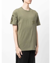 T-shirt à col rond brodé olive Maharishi