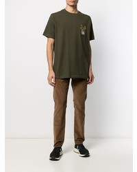 T-shirt à col rond brodé olive Maharishi