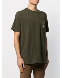 T-shirt à col rond brodé olive Maharishi