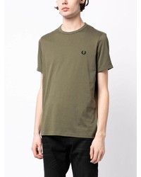 T-shirt à col rond brodé olive Fred Perry