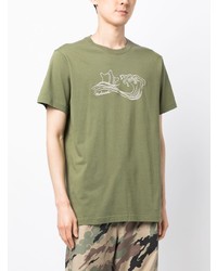 T-shirt à col rond brodé olive Maharishi