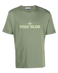 T-shirt à col rond brodé olive Stone Island
