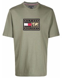 T-shirt à col rond brodé olive Tommy Hilfiger