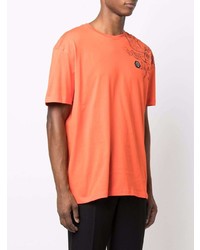 T-shirt à col rond brodé orange Philipp Plein