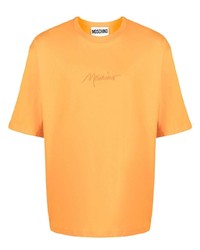 T-shirt à col rond brodé orange Moschino