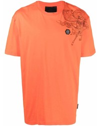 T-shirt à col rond brodé orange Philipp Plein