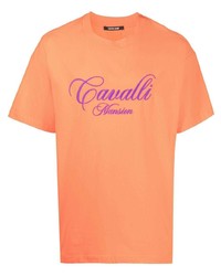 T-shirt à col rond brodé orange Roberto Cavalli