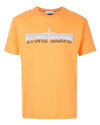 T-shirt à col rond brodé orange Stone Island
