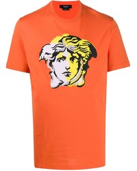 T-shirt à col rond brodé orange Versace
