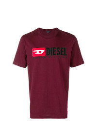 T-shirt à col rond brodé pourpre foncé Diesel