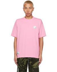 T-shirt à col rond brodé rose AAPE BY A BATHING APE