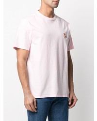 T-shirt à col rond brodé rose MAISON KITSUNÉ