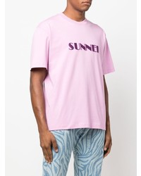 T-shirt à col rond brodé rose Sunnei