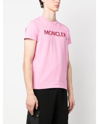 T-shirt à col rond brodé rose Moncler