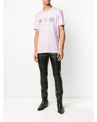 T-shirt à col rond brodé rose Versace