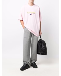 T-shirt à col rond brodé rose Vetements