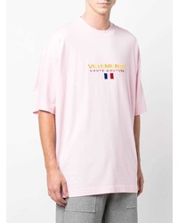 T-shirt à col rond brodé rose Vetements