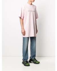 T-shirt à col rond brodé rose Vetements